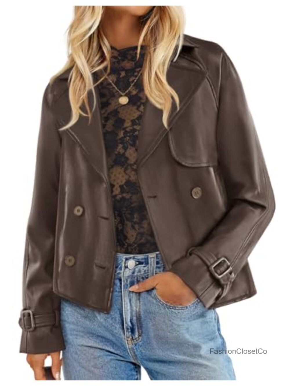 Faux Leather Motorcycle Jacket Button Down Moto Biker Outerwear Women's